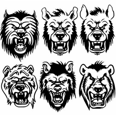 a set of black line clipart inspired by zombie wolves and income inequality and class warfare and evil muppets and Funko Pop toys