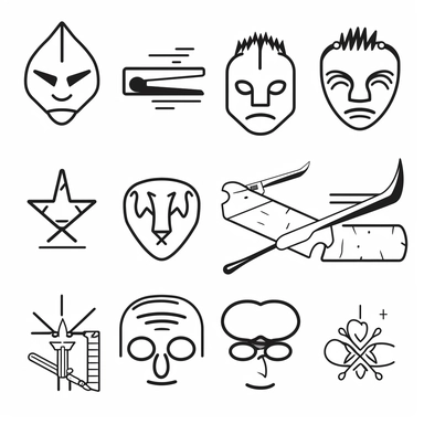 crime drugs mayhem and violence as corporate clipart icons, black line art icons