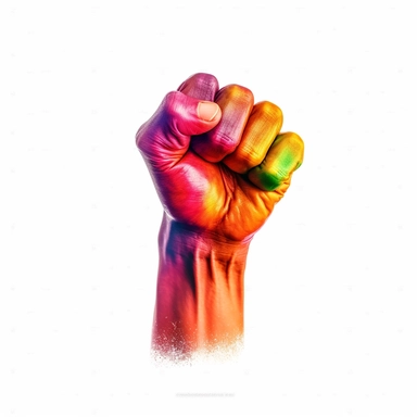 fist arm rainbow Clipart, LGBT style, isolated on white background