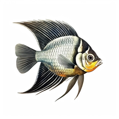 Angelfish, watercolor illustration, clipart, sublimation, white background