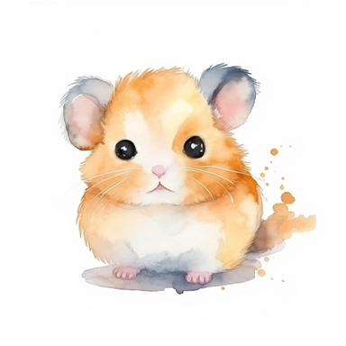 watercolor adorable kawaii baby hamster character kawaii, isolated, kawaii,digital art,detailed, concept,art,8k,hd,on white background,clipart