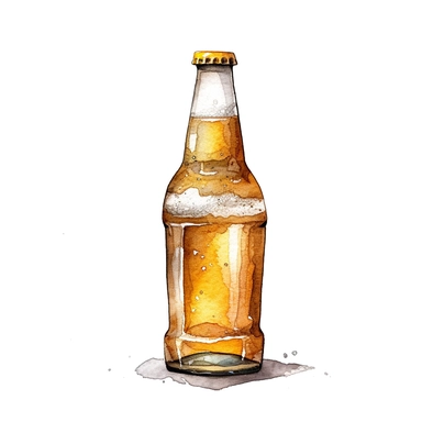 one watercolour clipart bottle of beer on a white background, in the style of golden age illustrations, villagecore, textured illustrations, high resolution, white and brown, solapunk, melting pots , no watermark, text, words, paintbrush, 300 DPI, typography, the images do not stick together, no text in the picture, no text in the picture