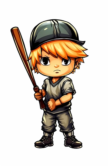 baseball player baseball player cartoon clipart, in the style of dynamic brushwork vibrations, dark gray and light amber, classical balance, childhood arcadias, grid-based, manga-inspired, salvagepunk