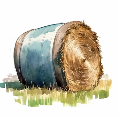 a Farm hay bale in the style of watercolour clipart with detailed brush strokes