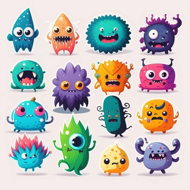 10 cute monster stickers collection, clipart design, cartoon, 4k, white background