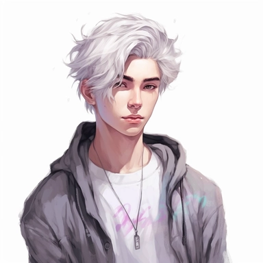 beautiful stunning handsome cute anime e-boy,diferent poses, diferent hair colours paint art style, clipart, white background, superrealistic, one of a kind