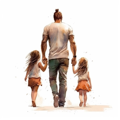 <https://s.mj.run/UAYJRoBCAQg> Cute Beautiful daddy and his kids, little kids, Back view Sublimation Clipart,Cartoon,hyper realistic, intricate detail, illustration style,high solution , on the white background