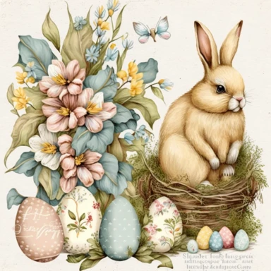 Easter Bunny and Eggs Clipart Design