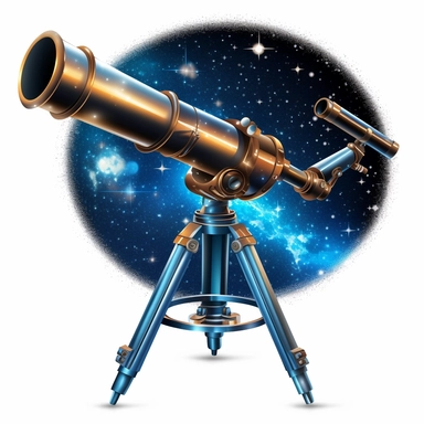 Clipart, A telescope pointing towards a constellation of stars, hyperrealistic, hyper high definition