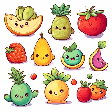 cute cartoon set of clipart for fruits