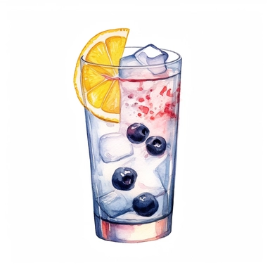 Tom Collins Cocktail Clipart, Water Color, white background, detailed