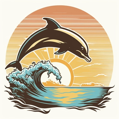 dolphin jumping out of the water, sunset, retro, tshirt design,contour, vector, clipart,white background