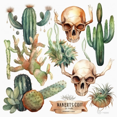 Western Watercolor clipart - Bones - Cactus, Cowboy