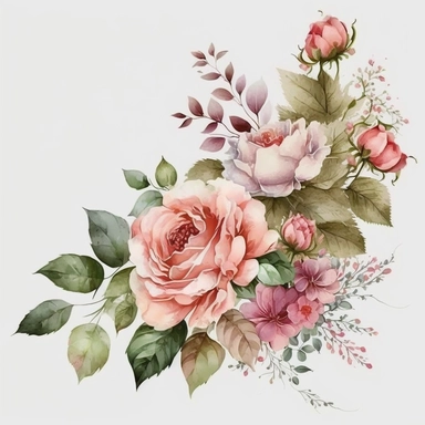 pink flowers watercolor illustration, handpainting, Greeting card Birthday Flowers Wish Rose, Hand-painted flowers transparent background PNG clipart, attention to detail,high quality, extremely detailed v 4, png on white background