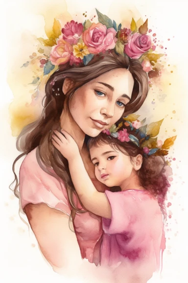 watercolor, mother's day illustration, detailed, hispanic, clipart