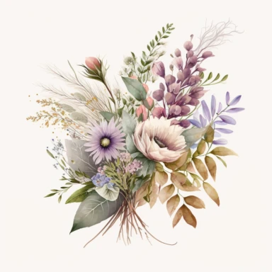 beautiful flowers, floral bouquet, thin, calming, peaceful, harmony, elegant, rustic clipart, white background, no text,