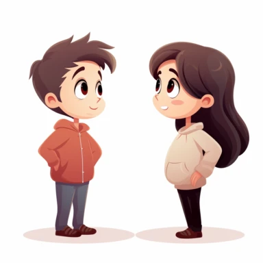 boy explains emotionally, girl thinks, Vector graphics on white background clipart simplified style vector graphics, vector images, Simplified style images