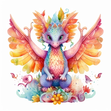 Whimsical Wonderland, clipart, cute dragon with wings character, full body