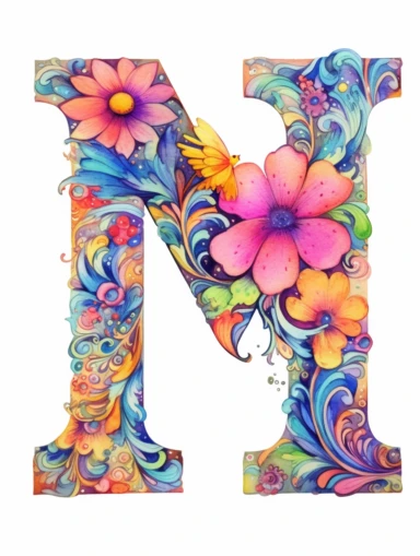The capital letter M:in the Artistic style, clipart for nursery, vibrant colors,Vector, white background,Solid Background, Sharpness and clarity,masterpiece, trending on Artstation and Dribbble.