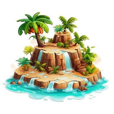 Design cute semi-realistic 3d desert island clipart, on white background