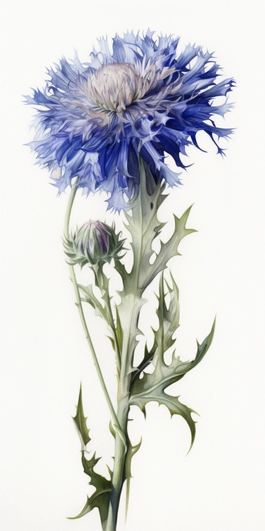 Watercolor Painting of SINGLE STEAM Bachelor's Button FLOWER on white background beautiful multi - headed pale, Flora Design Patterns, Flemish Baroque by Rachel Ruysch, Behance, Rococo, Intricate Detailed, Soft Light Effect, Oil Paint Strokes, Light Academia Aesthetic Flowers, Lighting cinematic, all shown shimmering stamens, tyndall light, light effect, texture, colorful, 8k, fantasy, ray tracing, depth of field, vivid, spectacular lighting, octane rendering, highly detailed, ultra - realistic,