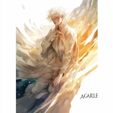 a hadsome relistic angle man, alchemy of the soul, Takehisa Yumeji's art style, soft, glowing watercolour clipart, isolated clipart, white background