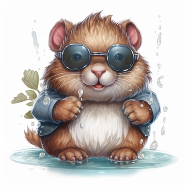 kawaii adorable fantasy beaver wearing cute glasses, nursery art, clipart image, line art image, white background, inspired yoshitaka amanoart, very detailed, 8k