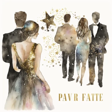 new years eve party, glitter, stars, watercolor, white background, clipart