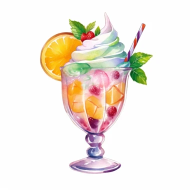 colorful cocktail melon whipped cream digital clipart on white background
