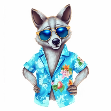 Summer Day Funny wolf guy Summer guy Sublimation Clipart, isolated on white background