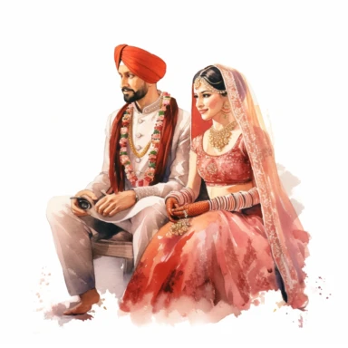 Watercolor hindu bride and groom during anand karaj clipart