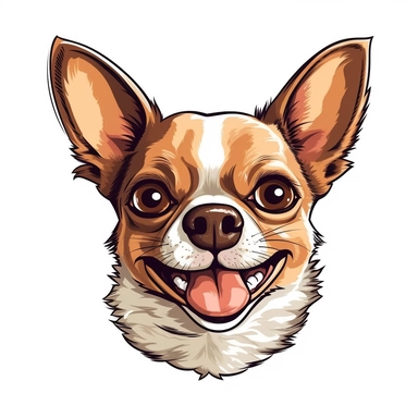 cute puppie chihuahua mexican face, laughing at loud, funny face, looking up, thinking, clipart, cartoon, element, white background