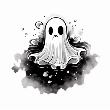 clipart, ghost graphic, cartoony, black vector print, white transparent background