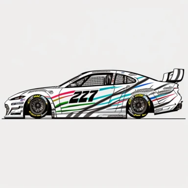 nascar racecars, racing, shot from the side, sideshot, simple, white background, clipart style, coloringbook