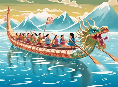 new year dragon boat traditional clip art, in the style of narrative-driven visual storytelling, quito school, illustrated advertisements, creative commons attribution, digitally enhanced, storybook illustration, 2d game art