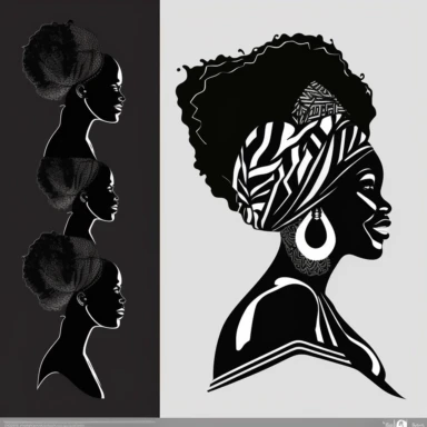 Black Woman silhouette, Afro female, hairstyle, cartoon, vector, sharp focus, super detailed, illustration, 16:9, v4, q2, 16k, High quality, clipart