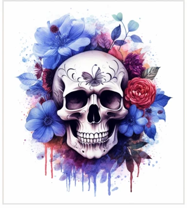 flowers and skull in watercolor watercolour clipart | tattoo vector clipart, in the style of realism with surrealistic elements, detailed compositions, digitally enhanced, mexican muralism, human-canvas integration, smilecore, glorious