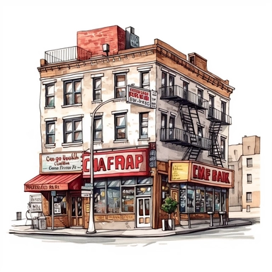 clipart de cafeteria de nueva york, acuarela, 16k, hiper minimalista, megapixel, full color, super detailed,insanely detailed and intricate, ultra detallado