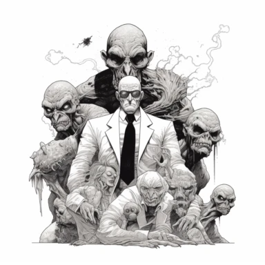 vintage horror mutant, white background, white border, mike mignola, alex andreev, chris bacalo, ivan albright, clipart, clean border