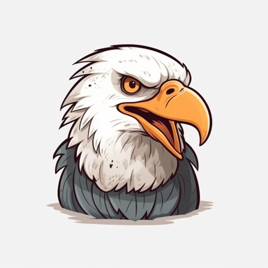 Cute Bald Eagle, happy and smiling, bold line, grey outline, clipart, sticker, white background, no shadow, 8k detail