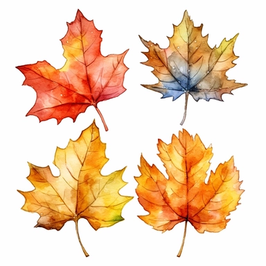 the three and leaves in autumn leaves season, watercolor in medieval cartoon grunge style clipart on white background