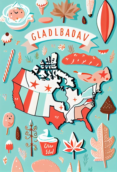 Cute Travel Around Canada pattern, Clipart,by Dr. Seuss ，Blush and bashful background, illustration art