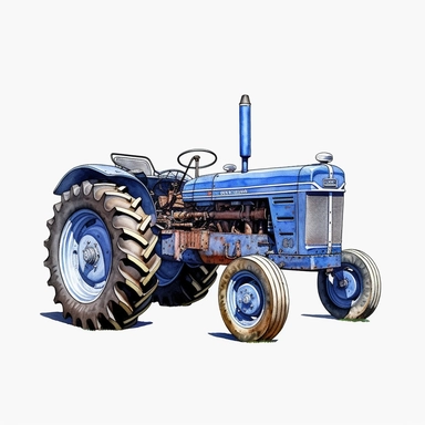 blue farm tractor, full body, clipart, very detailed, very realistic, white background, bright mood, 4k quality