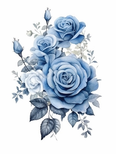 vintage beautiful victorian shabby chic blue roses frame on white background, blue theme, watercolor illustration, clipart