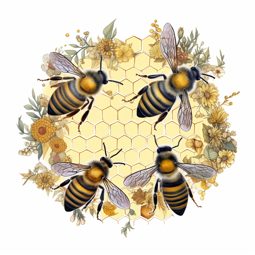 A Composition Featuring Multiple Bees In Various Poses, Each With 