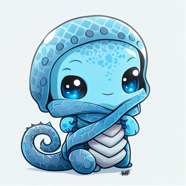 frozen snake, chibi clipart, light Blue color