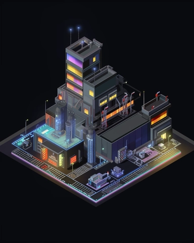 isometric clean pixel art image, game sprite, futuristic random public building concept, gaming asset, sci-fi, fun, creative, cartoon, clipart, hyper-detailed, black background,