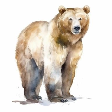Brown Bear Watercolor isolated on white background, Watercolor Clipart painting, high quality, HD, children's book illustrations, realistic lifelike figures, white background