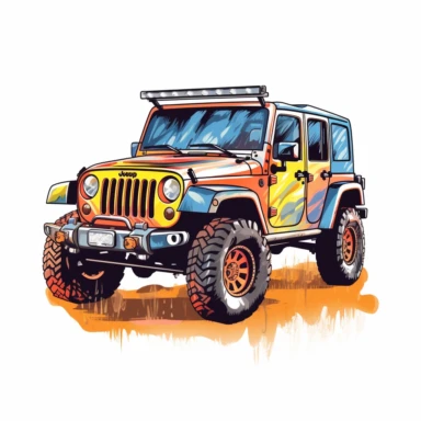 colorful, cartoon style jeep wrangler, clipart, white background