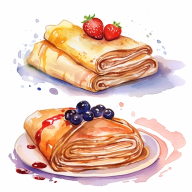 crepes watercolor clipart in white background